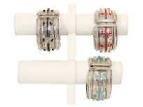 Metal Folding Bracelets Size: 1.5" Broad, (12 PCS in Box) Silver Glass Beads/Kundan Work