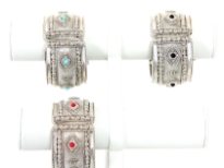 Metal Folding Bracelet Size: 1.5" Broad, (12 PCS in Box), Silver Plating, Opak Kundan, Color: Black, O.Turquoise, Coral Red (4 PCS each)