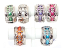 Folding Metal Bracelet Size: 1.5" Broad(12 PCS in Box) Silver Plating, Monalisa/Tr. Kundan, Color: Turquoise, Pink, Purple, P.Green, White, Orange