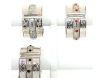 Metal Folding Bracelet( 12 PCS in Box) Size: 1.5" Broad, Silver Plating, Opak Kundan, Colors: Black,Pink, Turquoise, Coral Red (3 PCS each)