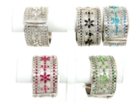 Folding Metal Bracelet Size: 1.5" Broad,(12 PCS in Box) Silver Plating, Flat Design, Kundan/Zari Work, Color: Black, Turquoise TR. Fuchsia, Amethis, Crystal, P.Green