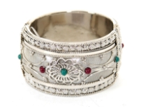 Folding Metal Bracelet Size: 1.5" Broad, Silver Plating, Opak Maroon Green Kundan(12 PCS In Box)