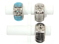 Folding Metal Bracelets, size: 1.5" Broad, (12 pieces Box) Colors - Black, Turquoise, Crystal - 4 each color
