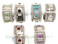 Folding Metal Bracelet Size: 1.5" Broad, Silver Plating, Glass Beads/Tr. Kundan Color" Black, Maroon, Turquoise, Crystal, P.Green, Purple(2 PCS Each),,(12 PCS in Box)