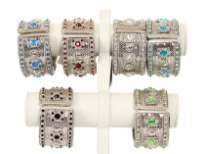 Metal Folding Bracelet, ( 12 PCS in Box) Silver Plating, Kundan work, Colors: Turquoise, P.Green, Blue, Crystal, Black, Red (2 PCS Each)