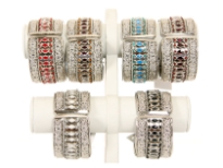 Metal Folding Bracelet (12 PCS in Box), Silver Bracelet with Colored Kundan Work, 6 Assorted Colors with 2 pieces of each color in a box