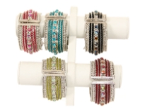 Metal Folding Bracelet,( 12 PCS in Box) Silver Plating, Kundan Work, Colors: Turquoise, Black, Crystal, Red, Fuchsia, Green (2 PCS each)