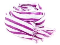 Purple stripes over white 100% cotton scarf with eyelash fringes on its ends. Imported.