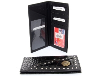 Crocodile embossed genuine leather bullet concho check book wallet