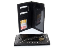 Crocodile embossed genuine leather bullet concho check book wallet with zipper pocket