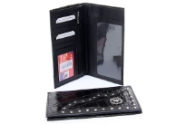 Crocodile embossed genuine leather check book wallet with Star Concho & Zipper Pocket.