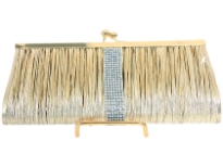 Rhinestones studded satin evening bag. Metal shoulder chain included.