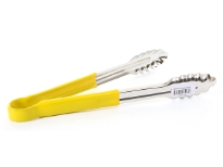 Stainless Steel 12 inches utility tong with PVC handle (Yellow). <br> Color-coded handle prevents cross-contamination.<br> Thickness: 0.9 mm <br> Weight: 160 gms