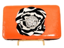 Flower snap button clutch wallet with back pocket
