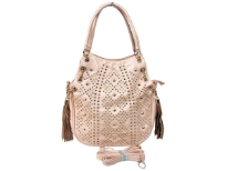Studs and Rhinestones Fashion Handbag with Double Shoulder Handle. Top zipper closing and back zipper pocket. Adjustable shoulder strap is included.