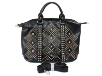 Studs and Rhinestones Rectangle Fashion Handbag with top zipper closing and back zipper pocket. Adjustable shoulder strap included.