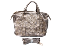 Studs and Rhinestones Rectangle Fashion Handbag with top zipper closing and back zipper pocket. Adjustable shoulder strap included.