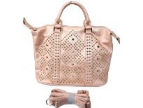 Studs and Rhinestones Rectangle Fashion Handbag with top zipper closing and back zipper pocket. Adjustable shoulder strap included.