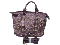 Studs and Rhinestones Rectangle Fashion Handbag with top zipper closing and back zipper pocket. Adjustable shoulder strap included.