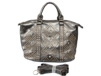 Studs and Rhinestones Rectangle Fashion Handbag with top zipper closing and back zipper pocket. Adjustable shoulder strap included.