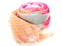 Bright stripes decorate this 100% polyester scarf in pink & grey. Striped pattern alternates with solid pink & grey over this sheer lightweight scarf. Imported. Hand wash.