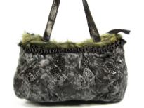 Snake print PU Fashion Handbag with faux fur trim on the top of the bag with zipper closure & double shoulder straps.