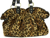 Animal Print Handbag in Velvet which is gathered close to the top of the bag. Spacious bag has double shoulder handle.