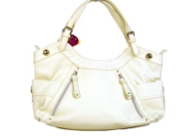 Designer Inspired Shoulder Bag with a round top, side open pockets and zipper details in the front. Top zipper closure and a double shoulder handles. Made of PU (polyurethane).