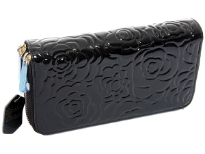 Genuine Leather (Exterior) flower embossed 2 zipper ladies wallet