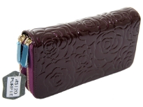 Genuine Leather(Exterior) flower embossed 2 zipper ladies wallet