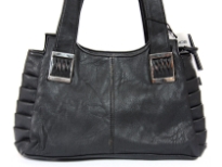Faux Leather Fashion Handbag. Top zipper closing. Back outside zipper pocket.