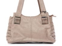 Faux Leather fashion Handbag. Top zipper closing. Back outside zipper pocket.