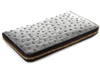 Ostrich embossed genuine leather ladies zipper wallet