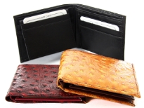 Carry your money in style. This is a Ostrich embossed genuine cow leather bifold mens wallet. The outside shell is genuine cow-hide leather and the inside is faux leather. As this is genuine leather, please be aware that there will be some small creases and nicks in the leather but the wallet are all brand new.