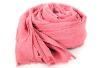 Beautiful Pink colored scarf has horizontal open weave pattern. Long twisted fringes completes this 100% viscose scarf. Classy scarf can also be teamed up with a formal dress as a shawl. Imported.