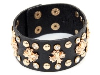 Genuine Leather Studded Wide Cuff Fashion Bracelet with button closure. Small buttons & cross shape studs makes this bracelet to be matched with any kind of outfit.