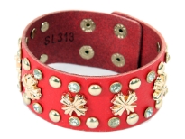 Genuine Leather Studded Wide Cuff Fashion Bracelet with button closure. Small buttons & cross shape studs makes this bracelet to be matched with any kind of outfit.