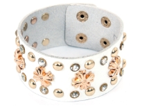 Genuine Leather Studded Wide Cuff Fashion Bracelet with button closure. Small buttons & cross shape studs makes this bracelet to be matched with any kind of outfit.