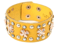 Genuine Leather Studded Wide Cuff Fashion Bracelet with button closure. Small buttons & cross shape studs makes this bracelet to be matched with any kind of outfit.