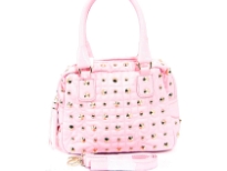 Faux Leather Metal Eyelets studded double handle bag. Top zipper closing, Adjustable shoulder strap included.