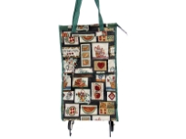 Rolling shopping bag.Top zipper closing.The bag has wheels and double handle.