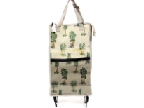 Rolling shopping bag. Top zipper closing. The bag has wheels and double handle.