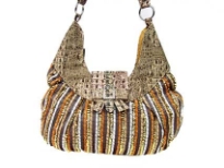 Rayon Fabric Sequin Handbag. Top zipper closing.