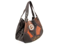 Parch work Cross double handle bag. Center divider.Back zipper pocket.