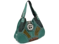 Patch work Cross double handle Bag. Center divider. Back zipper pocket.