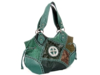 Patch work Cross Double Handle Bag. Top zipper closing. Center divider.Back zipper picket